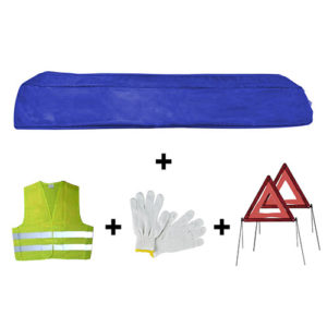 JBM Kit emergencia bolsa azul mini + 2 triángulos + chaleco +guantes – 53173