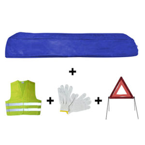 JBM Kit emergencia bolsa azul mini + triángulo + chaleco + guantes – 53169