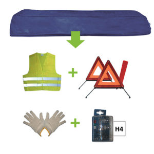 JBM Kit emergencia bolsa azul + mk h4 + chaleco + triang. + guantes – 52769