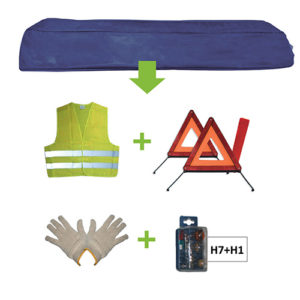 JBM Kit emergencia bolsa azul + mk h7+h1 + chaleco + triang. + guantes – 52771