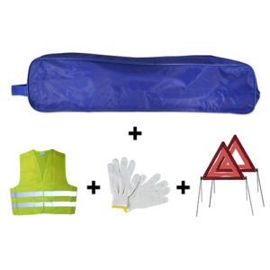 JBM Kit emergencia bolsa azul ribete + 2 triángulos + chaleco + guantes – 53181