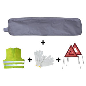 JBM Kit emergencia bolsa gris ribete + 2 triángulos + chaleco + guantes – 53182