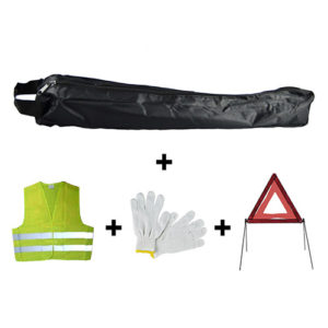 JBM Kit emergencia bolsa negra mini + triángulo + chaleco + guantes – 53171