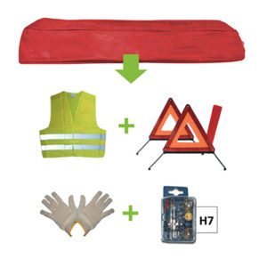 JBM Kit emergencia bolsa roja + mk h7 + chaleco + triang. + guantes – 52778